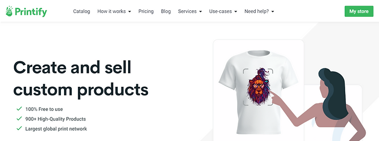 A screenshot from Printify talking about creating and selling custom products.