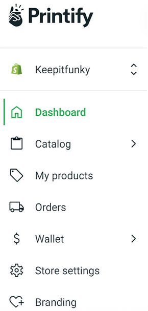 A screenshot of a side menu from Printify.