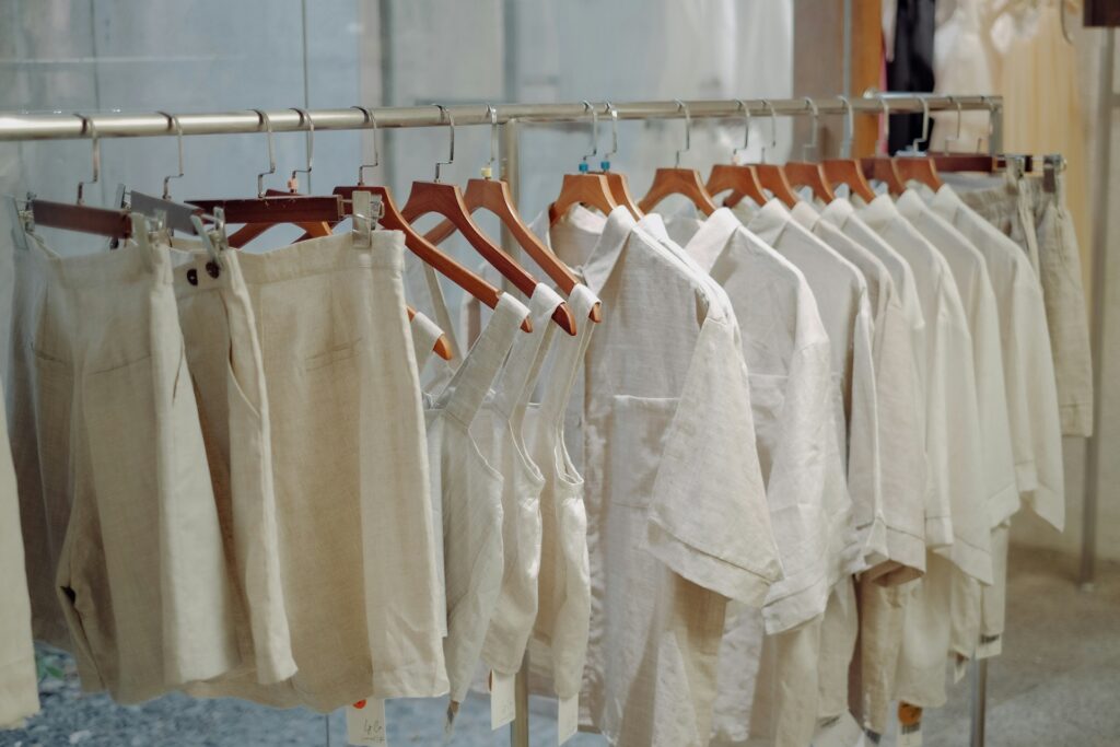 Clothes on a rack awaiting shipping to online customers