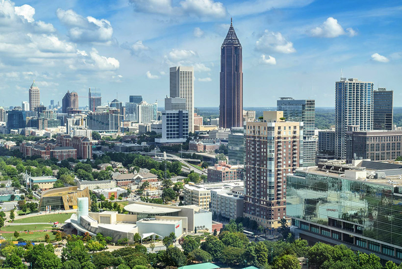 The Atlanta, Georgia skyline on a sunny summer day