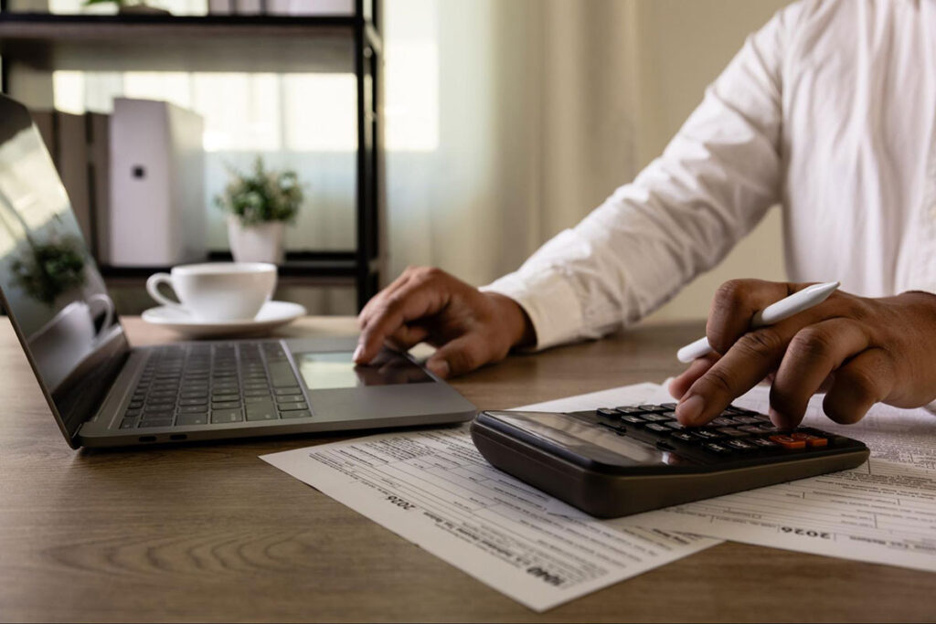 An accountant preparing tax forms.
