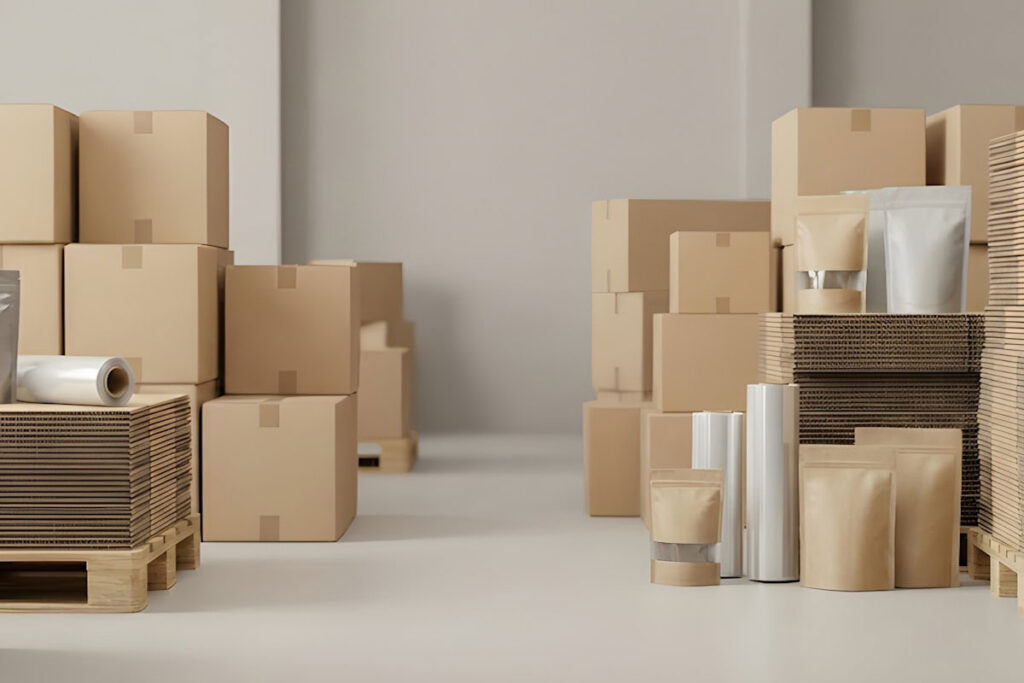 Lots of cardboard boxes stacked together